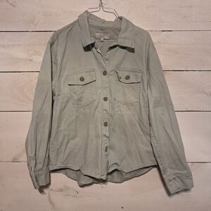 Love Tree Denim Shirt Green Button Down Top Size Large